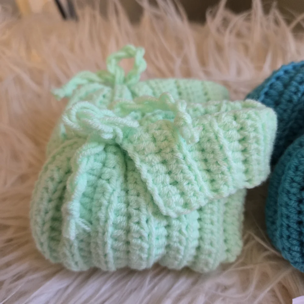 Hademade Knit Baby Booties - Green and Blue